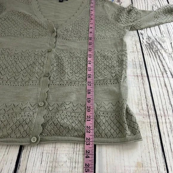 Frye Sage Green Pointelle Scalloped Cotton Cardigan Sweater Womens S Cottagecore - Picture 7 of 8